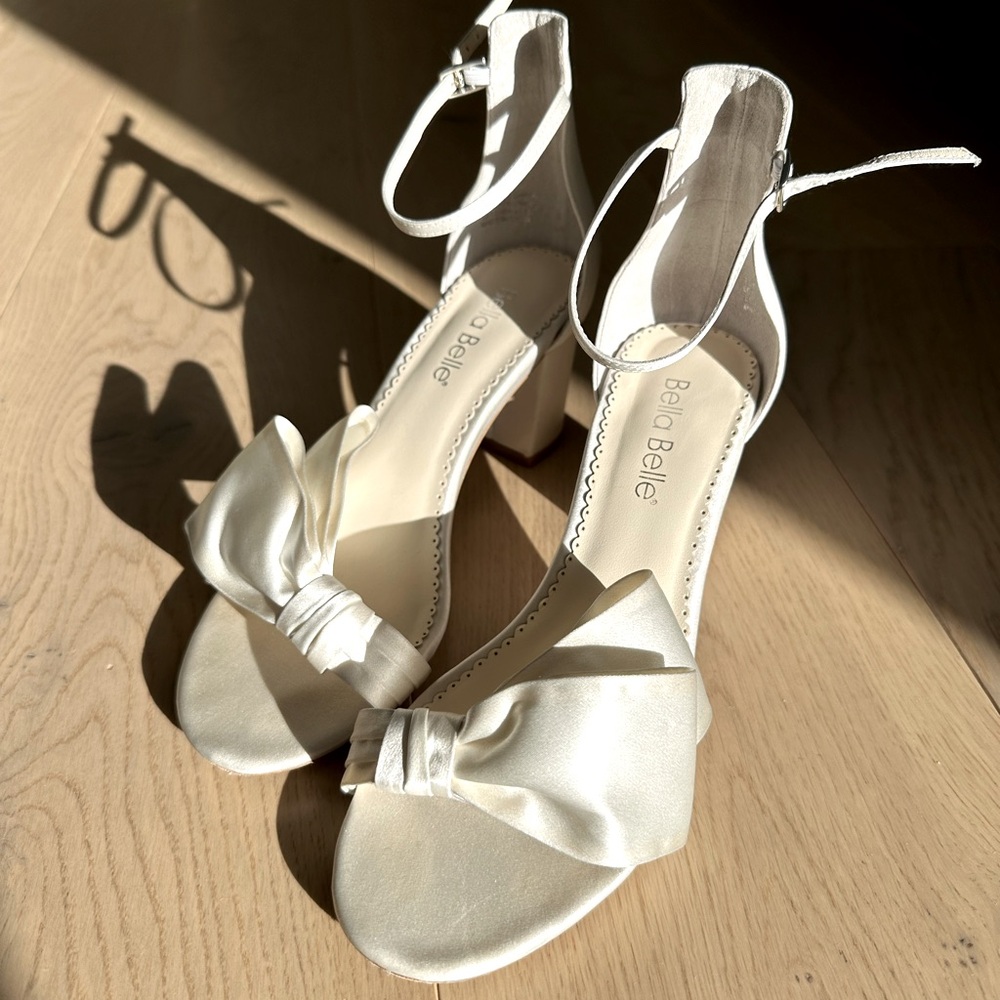Bella Belle Zoya Ivory Block Heel Wedding Shoes with Asymmetrical Bow